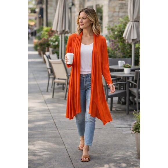 Hangar 55 Jackets & Blazers - Hanger 55 Orange Open Front Cardigan XL Draped Lightweight Stretch Duster